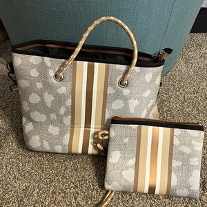 Taylor and gray neoprene tote with wristlet pouch